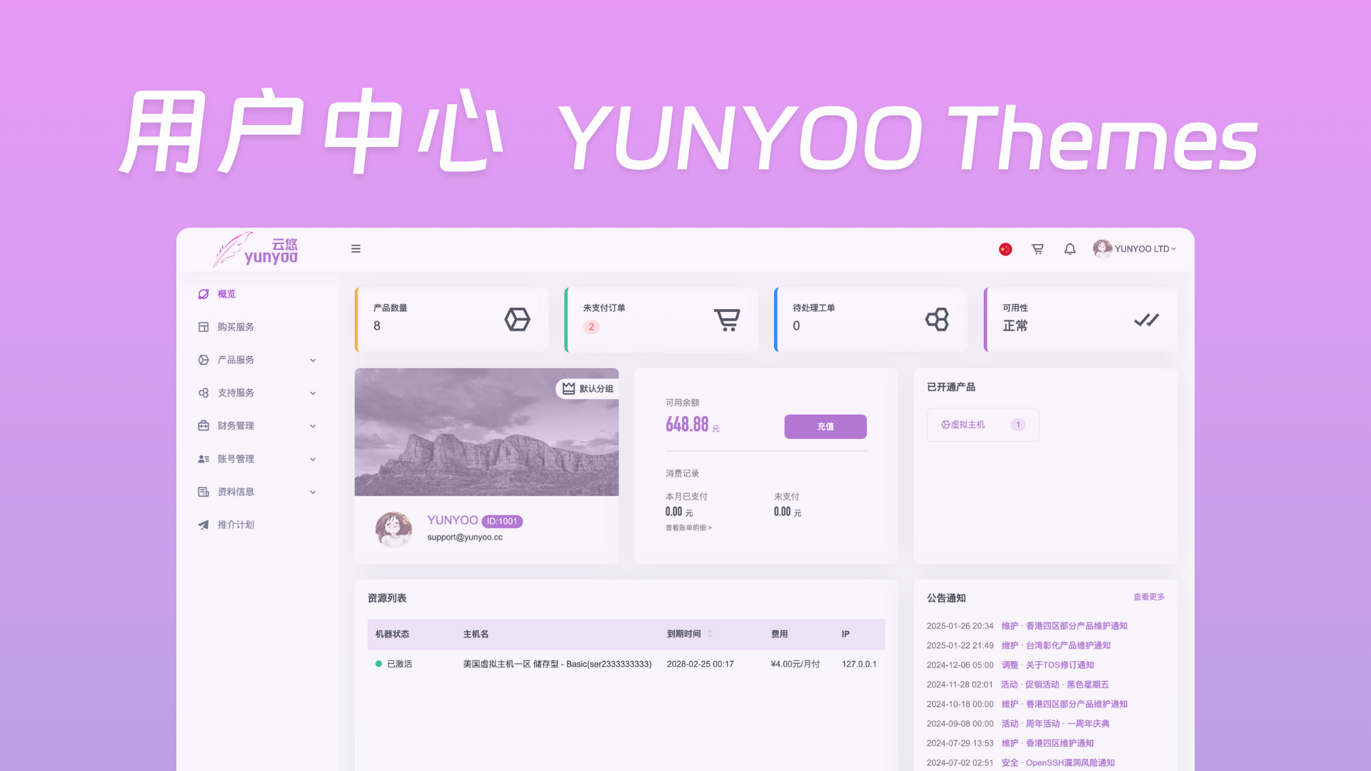 魔方财务主题 – YUNYOO 购物车+会员中心模板